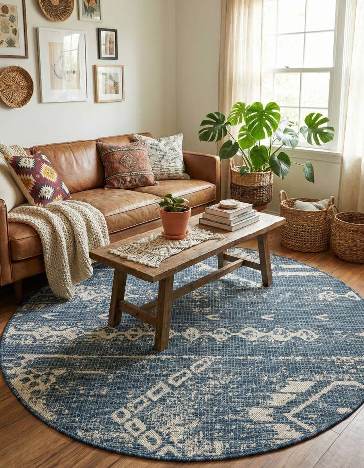 Detail image of  4' x 4'  Washable Bohemian Indoor / Outdoor Round Rug