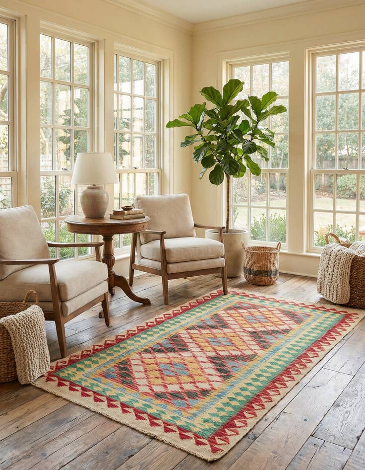 Detail image of 3' 2 x 5' 9  Hand Woven Kilim Maymana Wool Rug