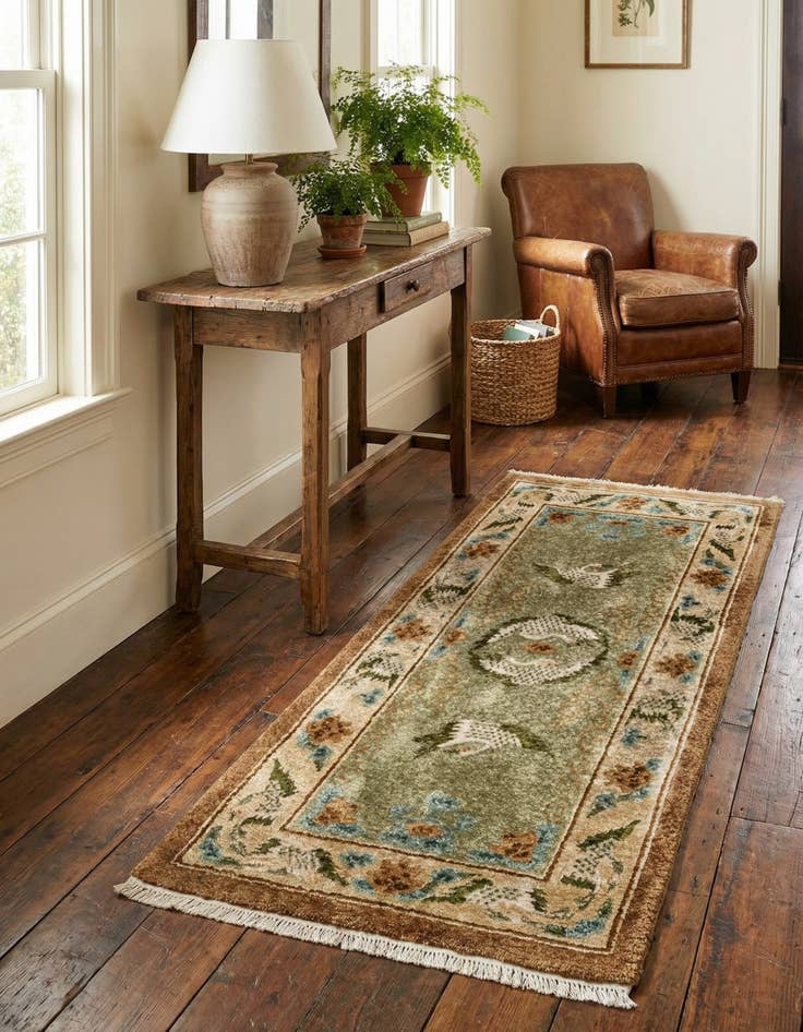 Detail image of  2' 1 x 4' 1  Hand Knotted Antique Finish Oriental Runner Rug