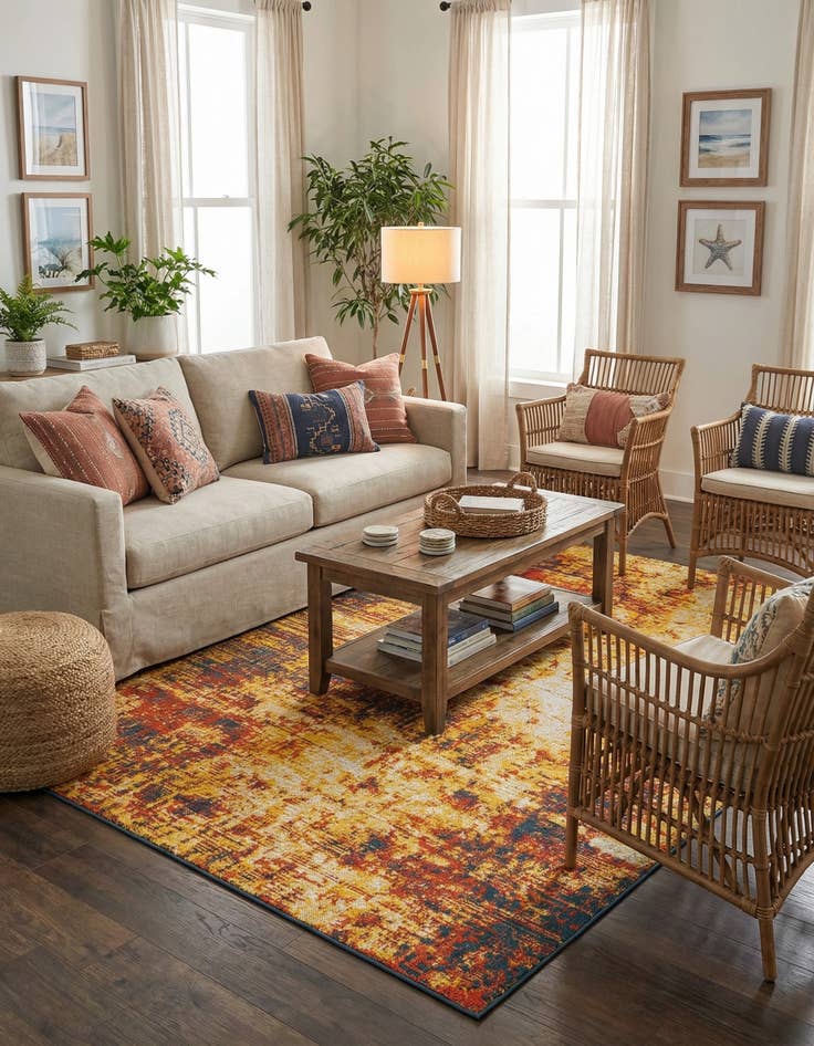 Detail image of 5' 3 x 8'  Washable Coastal Indoor / Outdoor Rug