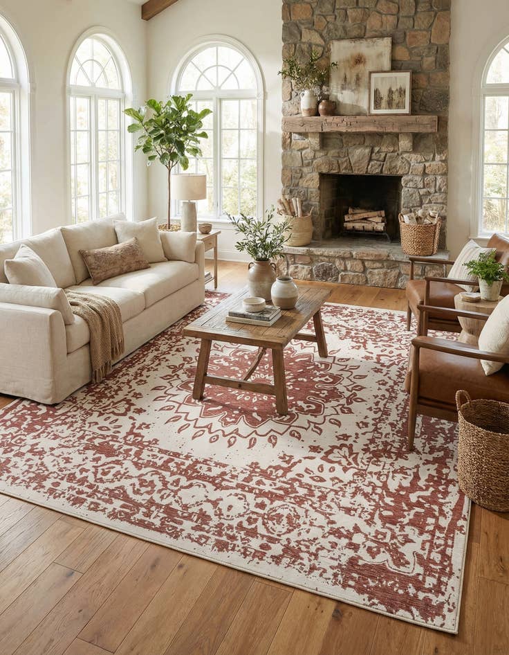 Detail image of 12' x 12'  Washable Traditional Indoor / Outdoor Square Rug