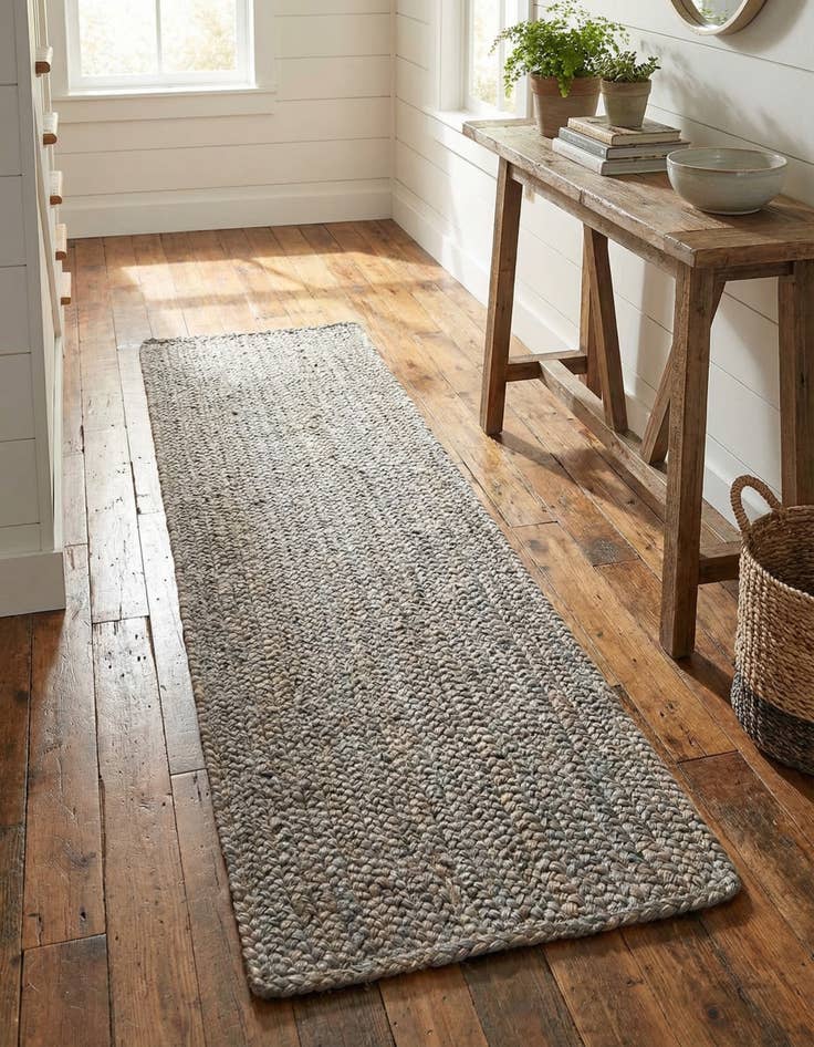 Detail image of  1' 2 x 6' 1  Hand Braided Jute Table Runner Rug