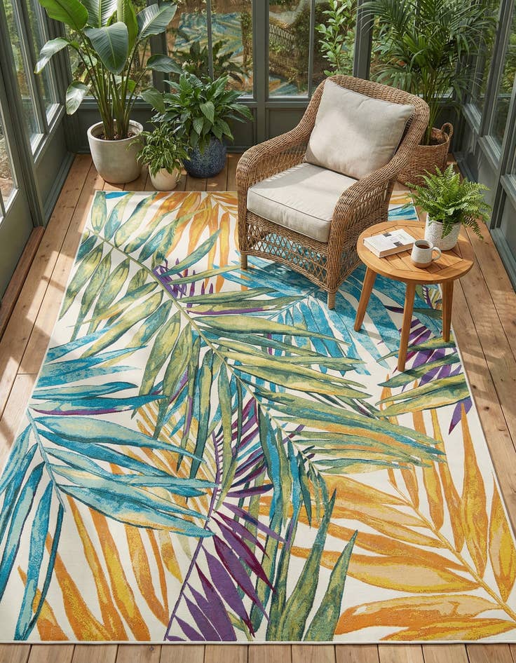 Detail image of 10' x 14' 2  Washable Botanical Indoor / Outdoor Rug