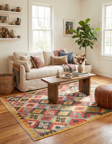 4' 3 x 5' 8 Hand Woven Kilim Maymana Wool Rug