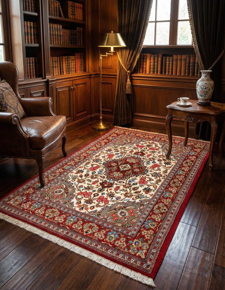 Detail image of 3' 4 x 5' 1  Hand Knotted Qom Persian Rug