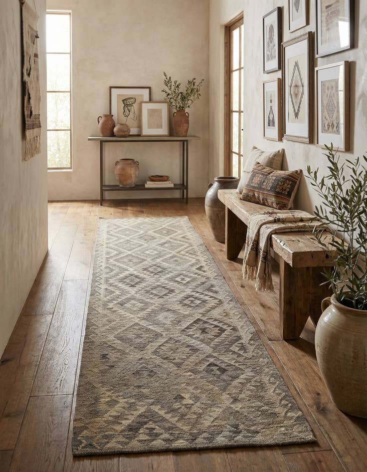 Detail image of 2' 10 x 9' 10 Hand Woven Kilim Maymana Wool Runner Rug