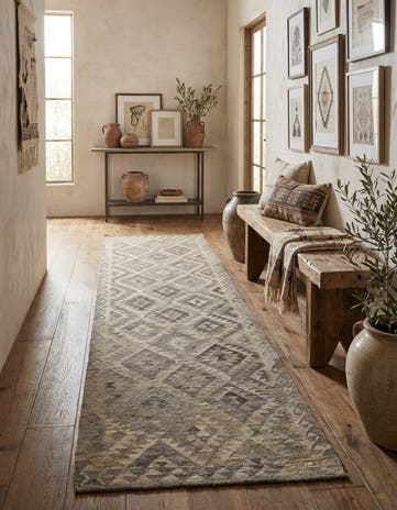 2' 10 x 9' 10 Hand Woven Kilim Maymana Wool Runner Rug