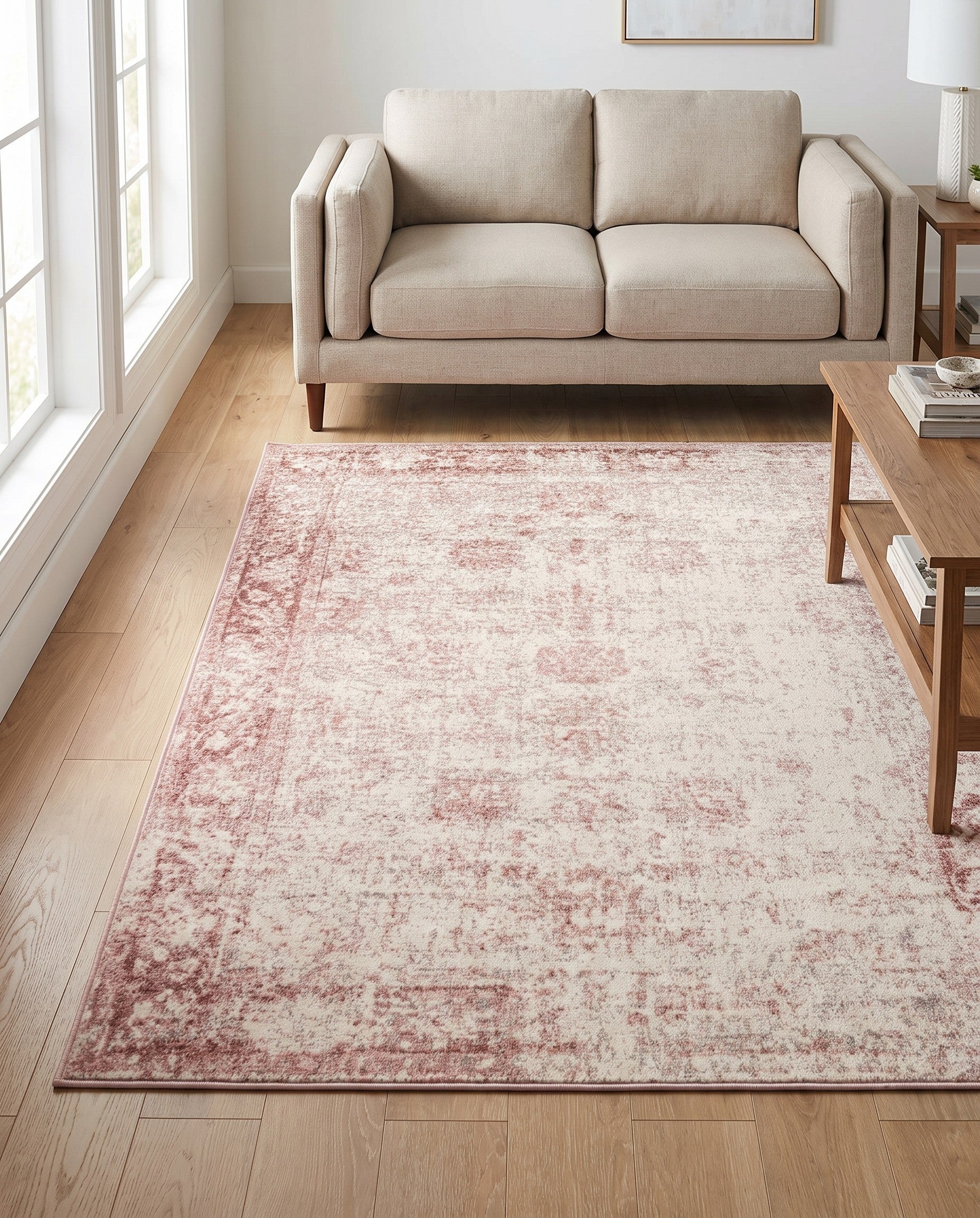 Rose Pink and Ivory Monte Carlo Rug