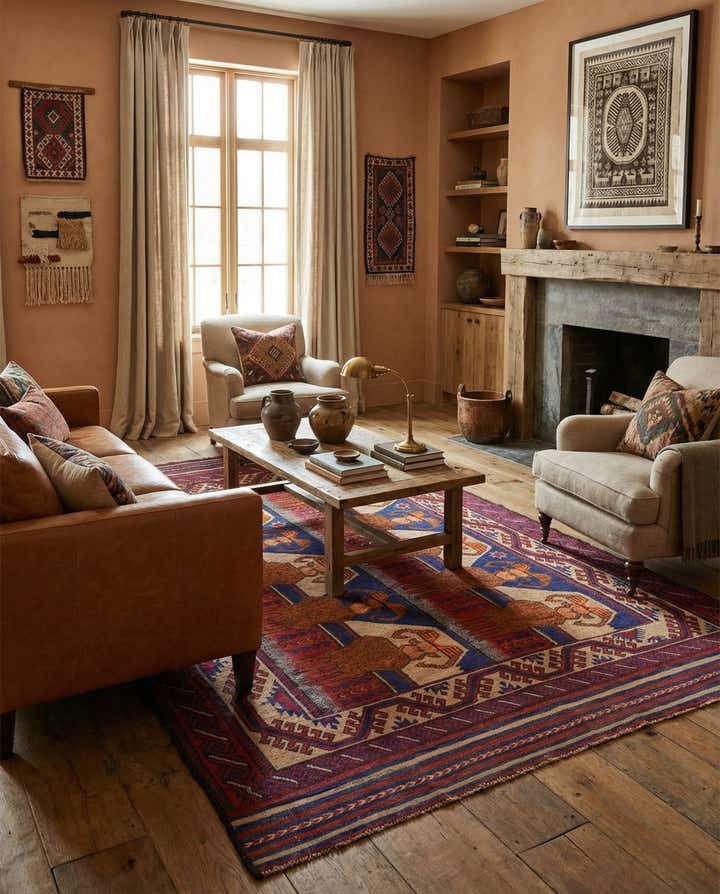 6' 3 x 9' 6 Hand Woven Sumak Wool Rug