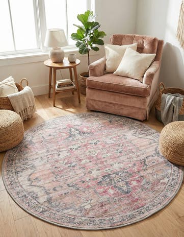 Beige pink Washable Nostalgia Round Rug