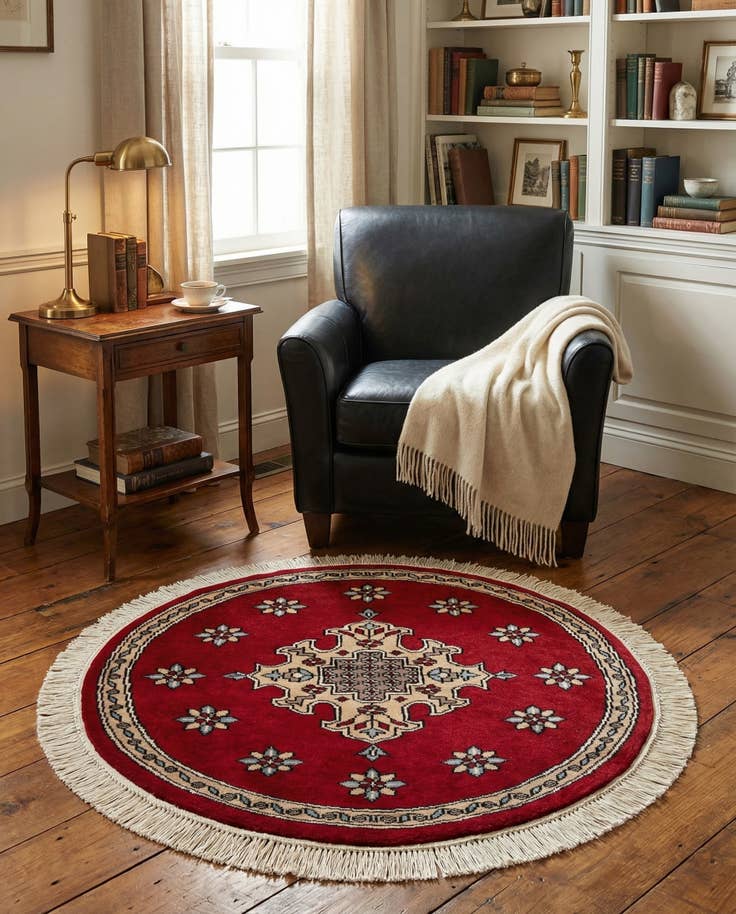 Detail image of 2' 6 x 2' 9 Hand Knotted Bokhara Oriental Wool Round Rug