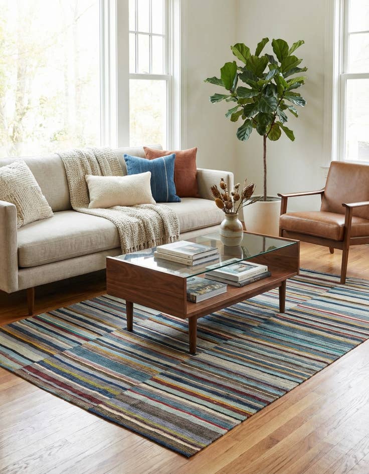 Detail image of 4' 8 x 6' 5  Hand Woven Kilim Modern Wool Rug