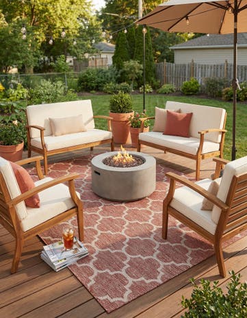Rust Red Easy-Clean Lattice Indoor / Outdoor Rug