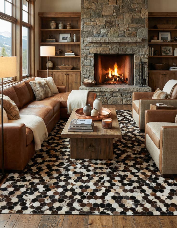 Detail image of  5' 1 x 7' 11 Cowhide - Patchwork Rug