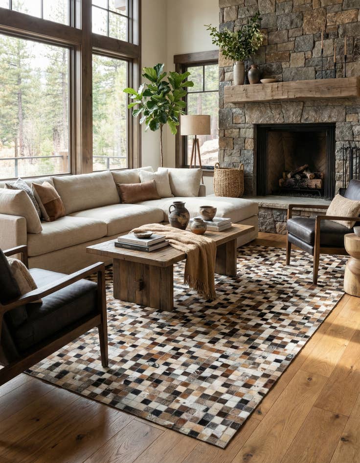 Detail image of  5' 1 x 7' 10 Cowhide Leather Rug