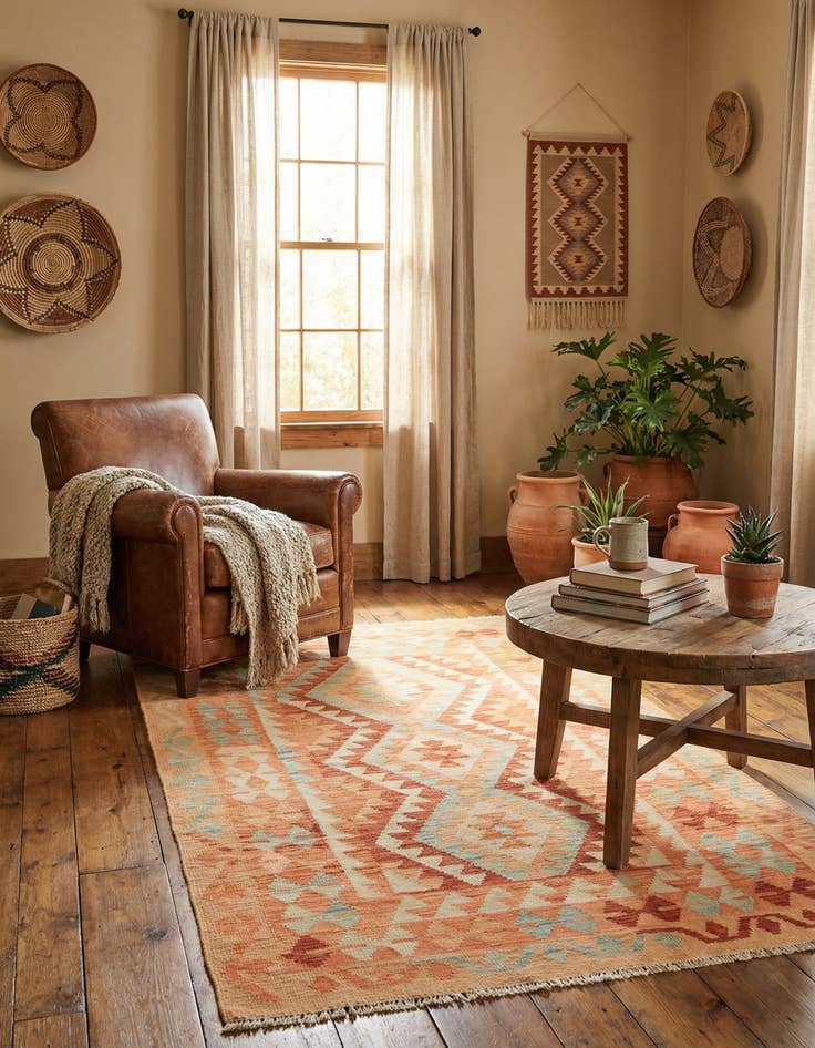 Detail image of 3' 3 x 5'  Hand Woven Kilim Waziri Wool Rug