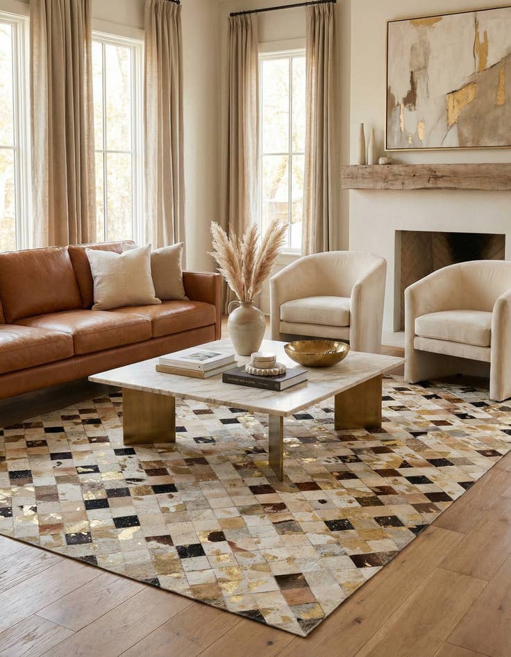 Detail image of  5' 1 x 8' Cowhide - Patchwork Rug