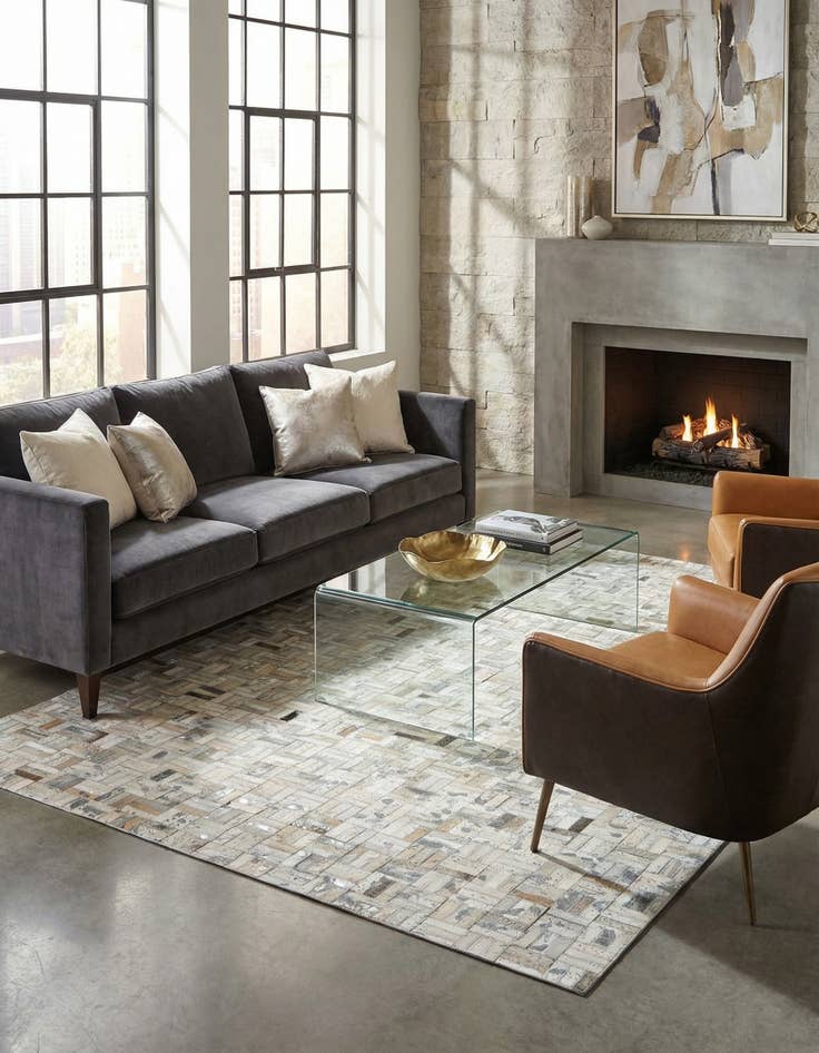 Detail image of 4' 11 x 8' 1 Cowhide Stocks Rug