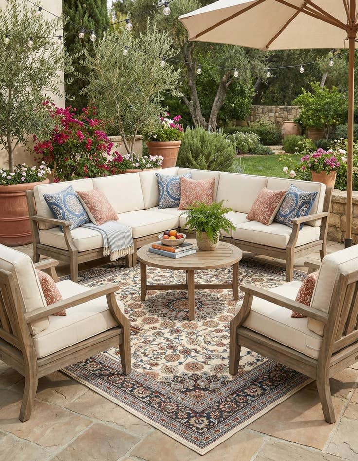 Detail image of 10' x 10'  Washable Traditional Indoor / Outdoor Square Rug