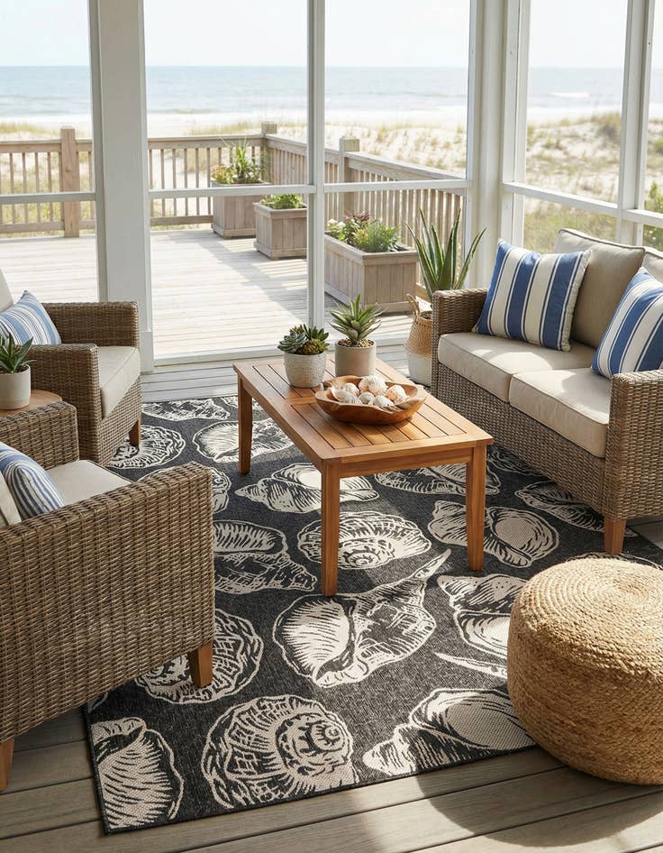 Detail image of 9' x 12'  Washable Coastal Indoor / Outdoor Rug