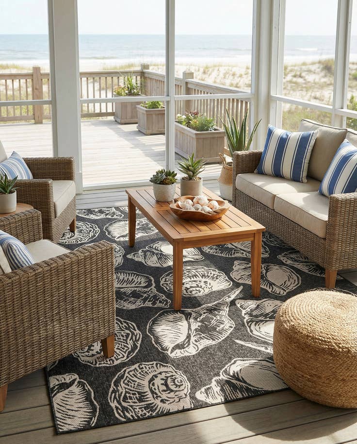 Detail image of 9' x 12' Easy-Clean Coastal Indoor / Outdoor Rug