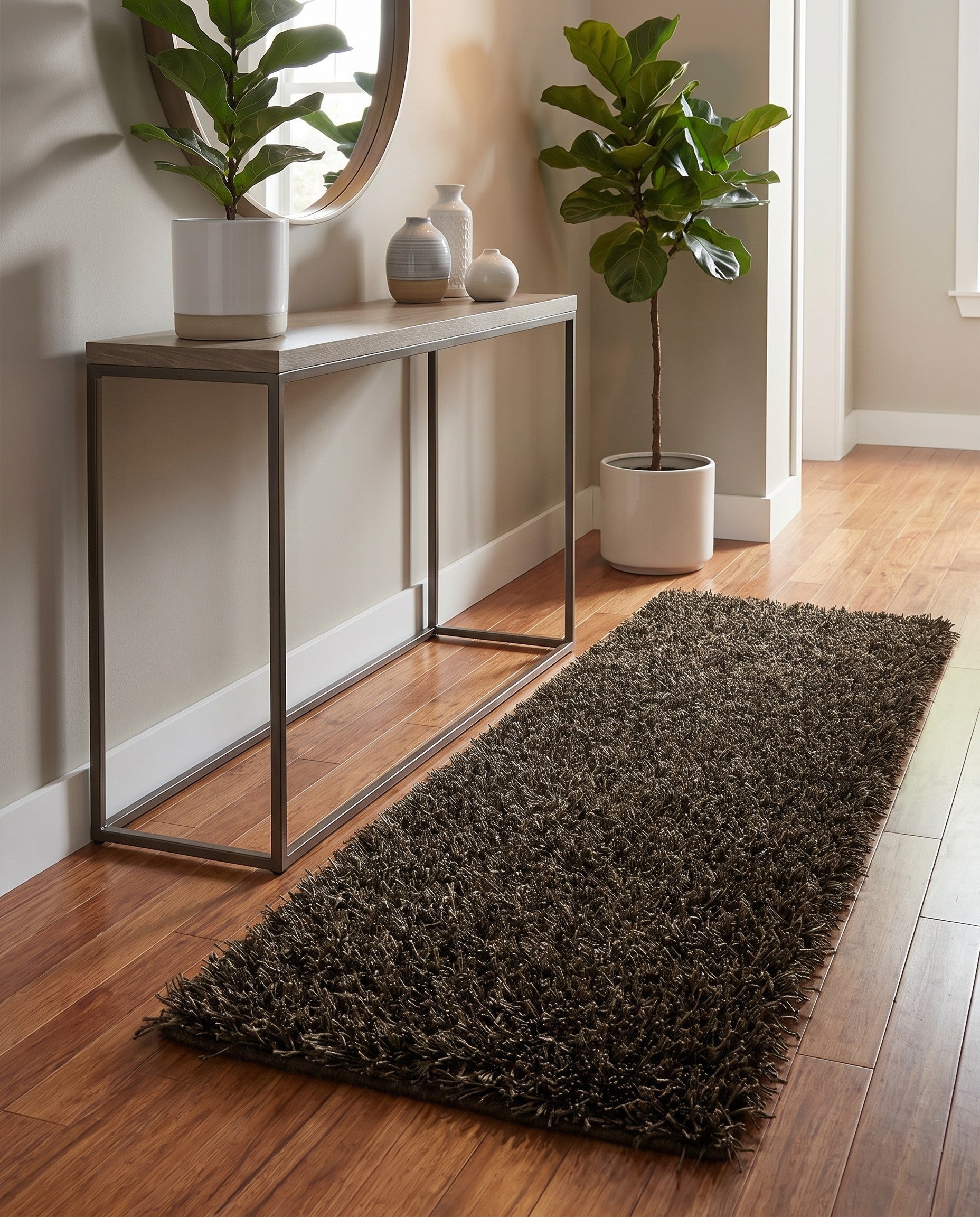 2' 4 x 4' 8 Hand Knotted Solid Shag Oriental Runner Rug