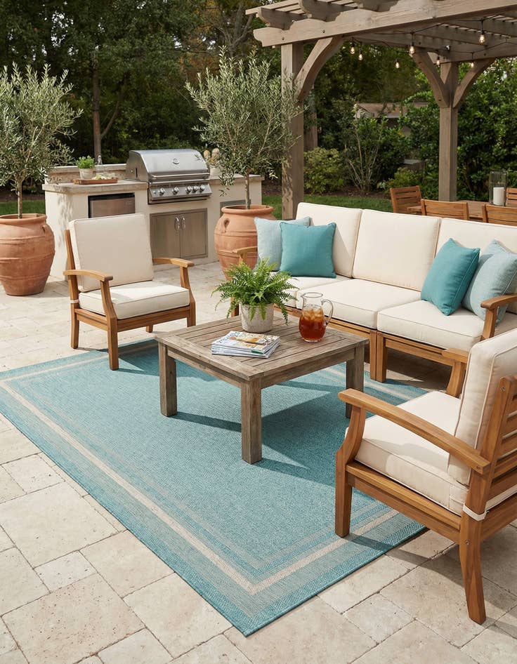 Detail image of 7' 10 x 11' Easy-Clean Border Indoor / Outdoor Rug