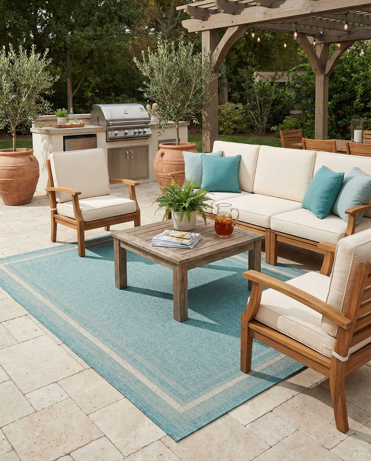 7' 10 x 11' Easy-Clean Border Indoor / Outdoor Rug