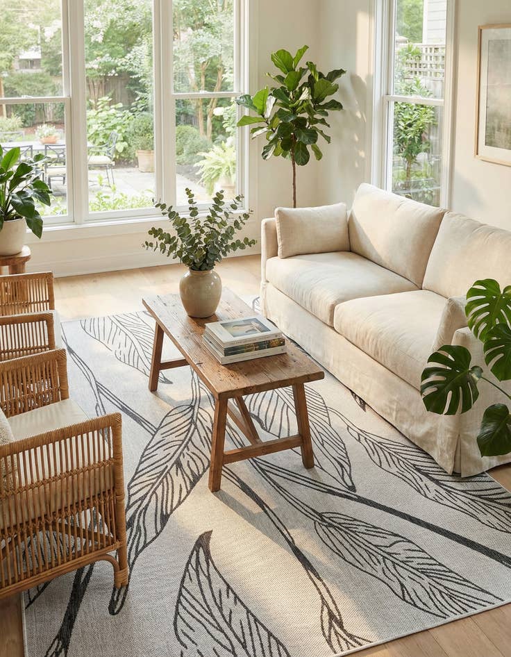 Detail image of  7' x 10'  Washable Botanical Indoor / Outdoor Rug