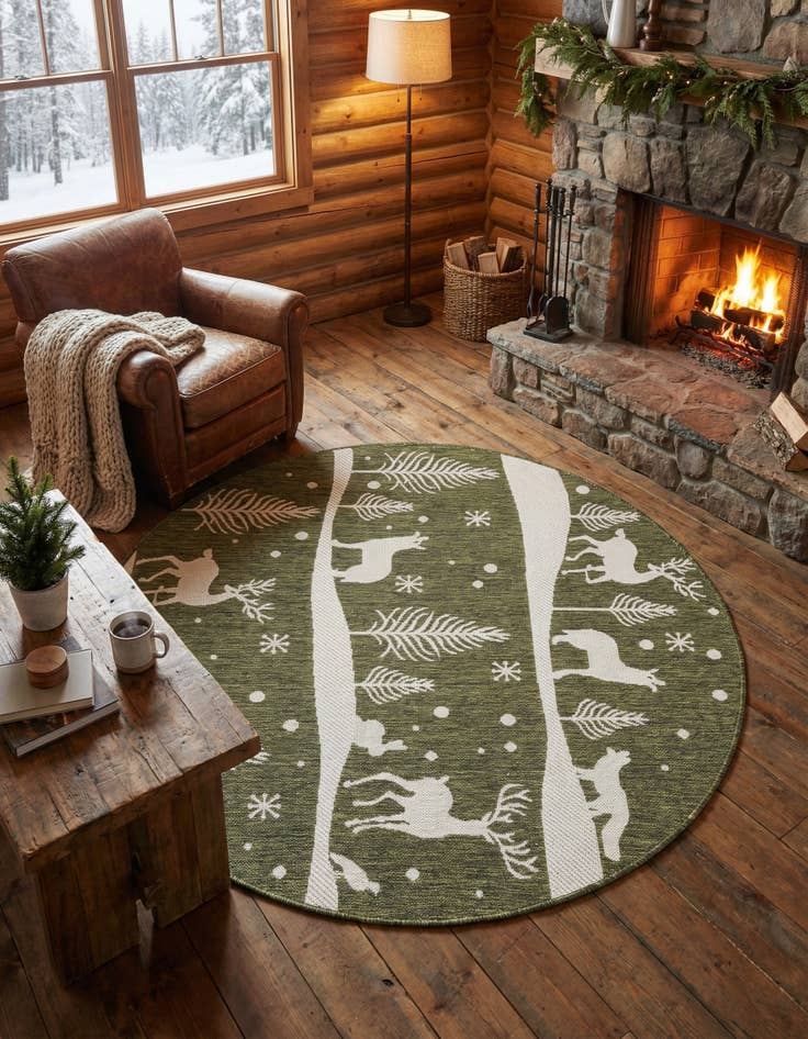 Detail image of  5' 3 x 5' 3  Washable Holiday Indoor / Outdoor Round Rug