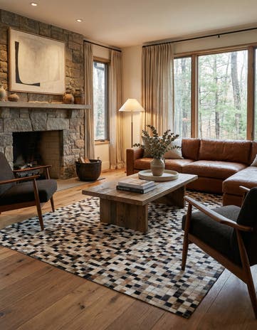 5' 1 x 7' 10 Cowhide Leather Rug