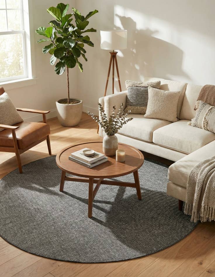 Detail image of 6' 1 x 6' 1  Washable Solid Indoor / Outdoor Round Rug