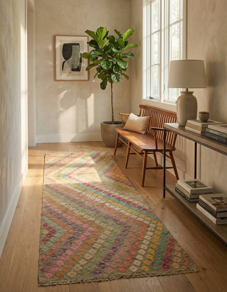 Detail image of 3' x 9' 10  Hand Woven Kilim Modern Wool Runner Rug