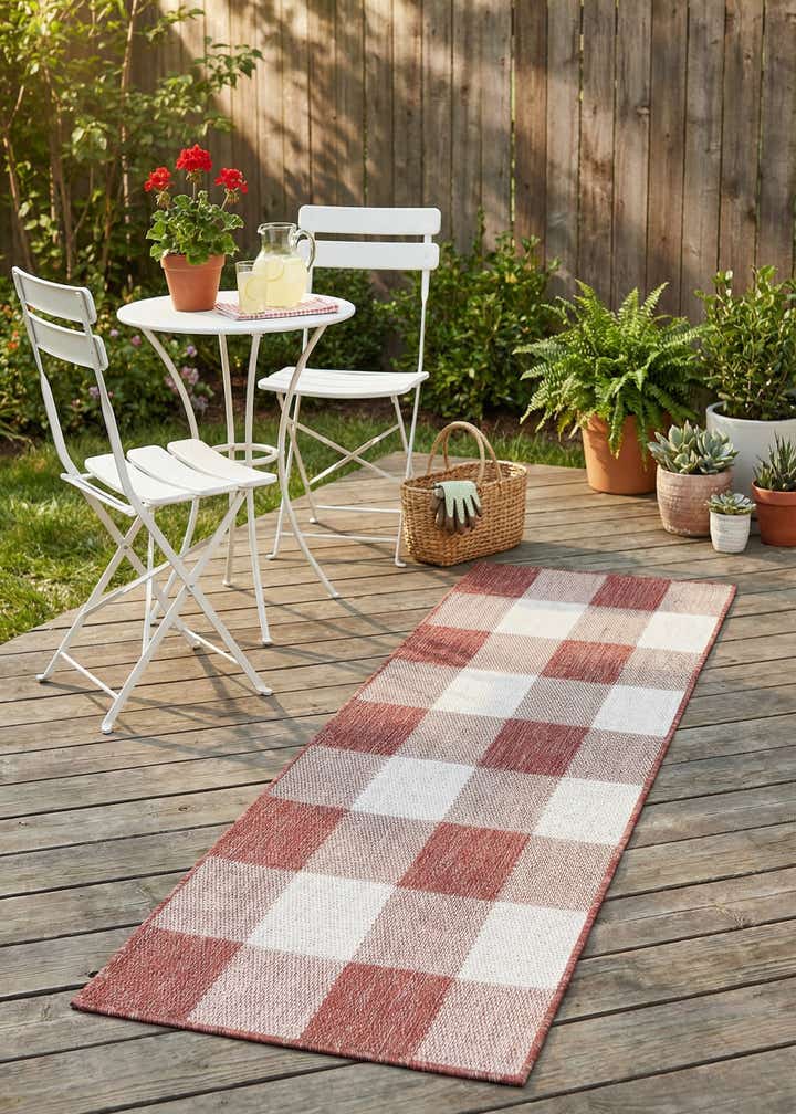2' x 5' 3 Easy-Clean Checkered Indoor / Outdoor Runner Rug