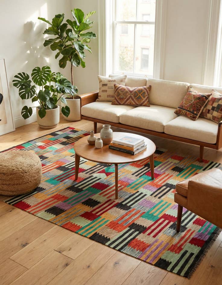 Detail image of  6' 7 x 9' 7  Hand Woven Kilim Modern Wool Rug