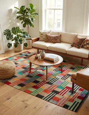 6' 7 x 9' 7 Hand Woven Kilim Modern Wool Rug