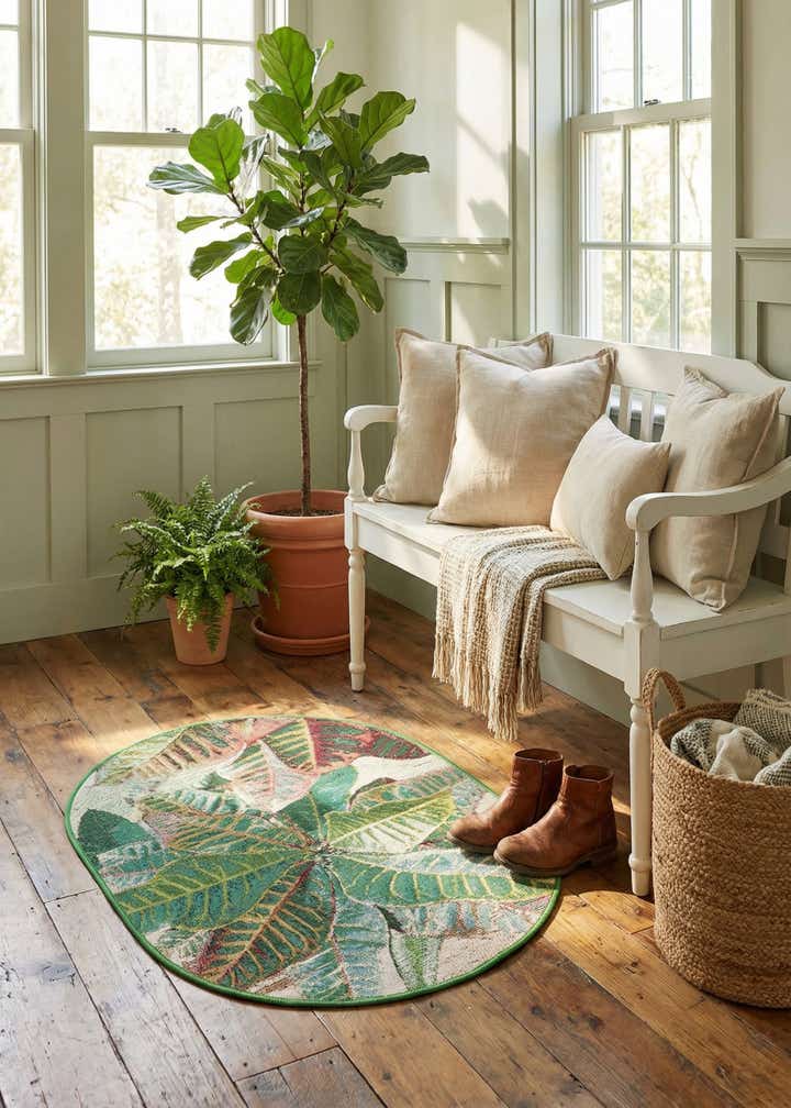 2' x 3' Easy-Clean Botanical Indoor / Outdoor Oval Rug