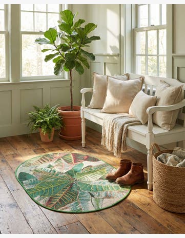 Easy-Clean Botanical Indoor / Outdoor Oval Rug