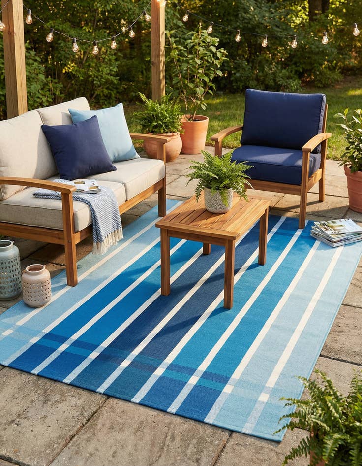 Detail image of 4' x 6'  Washable Striped Indoor / Outdoor Rug