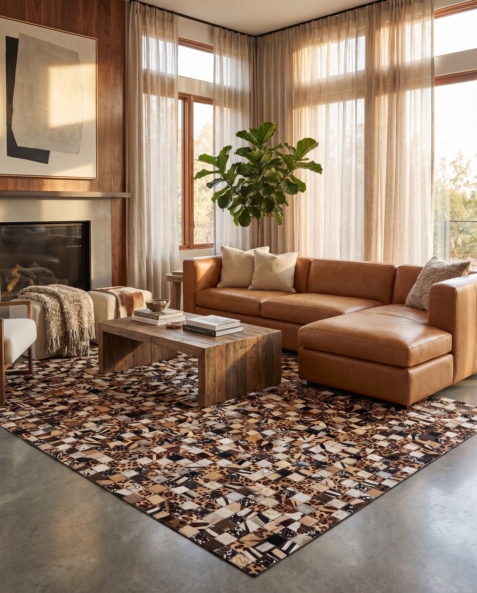 5' 1 x 8' 1 Cowhide Leather Rug