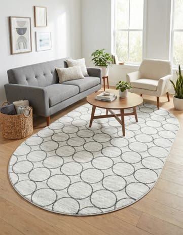 White Lattice Trellis Oval Rug