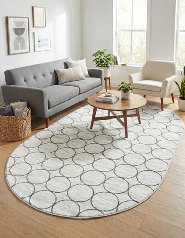 White Lattice Trellis Oval Rug