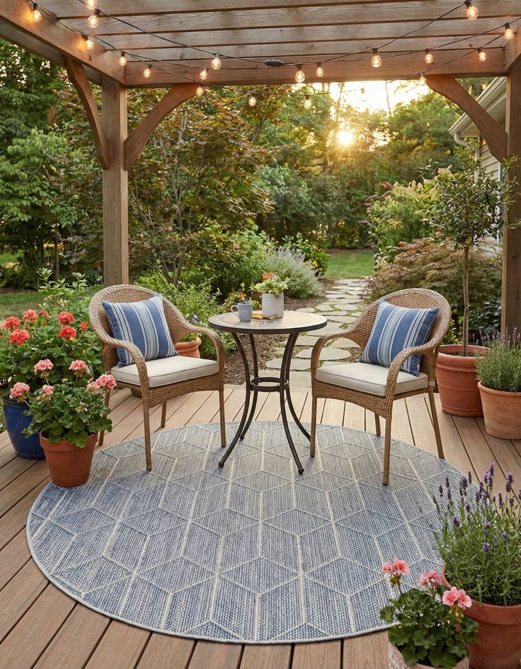 Detail image of  5' 3 x 5' 3  Washable Lattice Indoor / Outdoor Round Rug