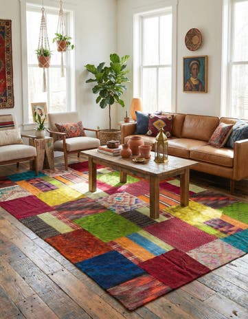 5' 7 x 8' 2 Hand Woven Kilim Patchwork Wool Rug