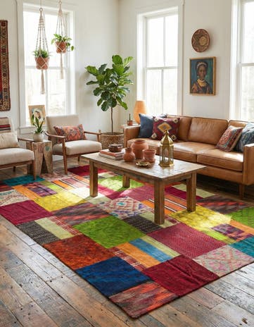 5' 7 x 8' 2 Hand Woven Kilim Patchwork Wool Rug