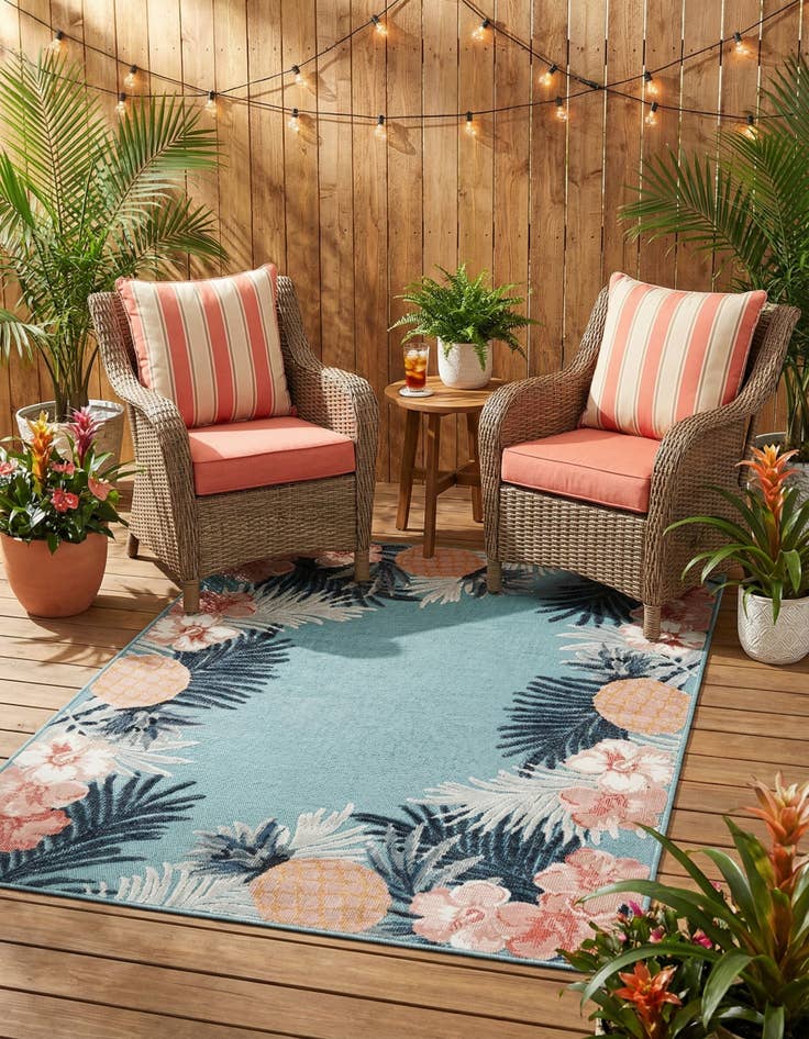Detail image of  4' 5 x 6'  Washable Botanical Indoor / Outdoor Rug