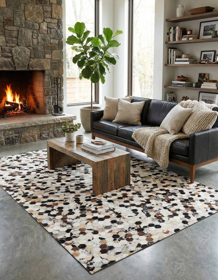 Detail image of 5' 1 x 8' Cowhide Leather Rug