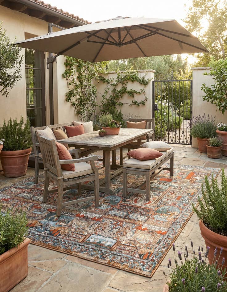 Detail image of 10' x 10' Easy-Clean Traditional Indoor / Outdoor Square Rug