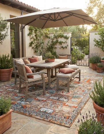 10' x 10' Easy-Clean Traditional Indoor / Outdoor Square Rug
