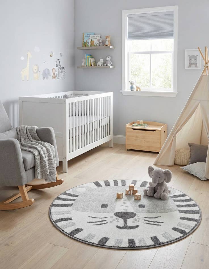 Detail image of 3' 3 x 3' 3 Cat Whimsy Kids Round Rug